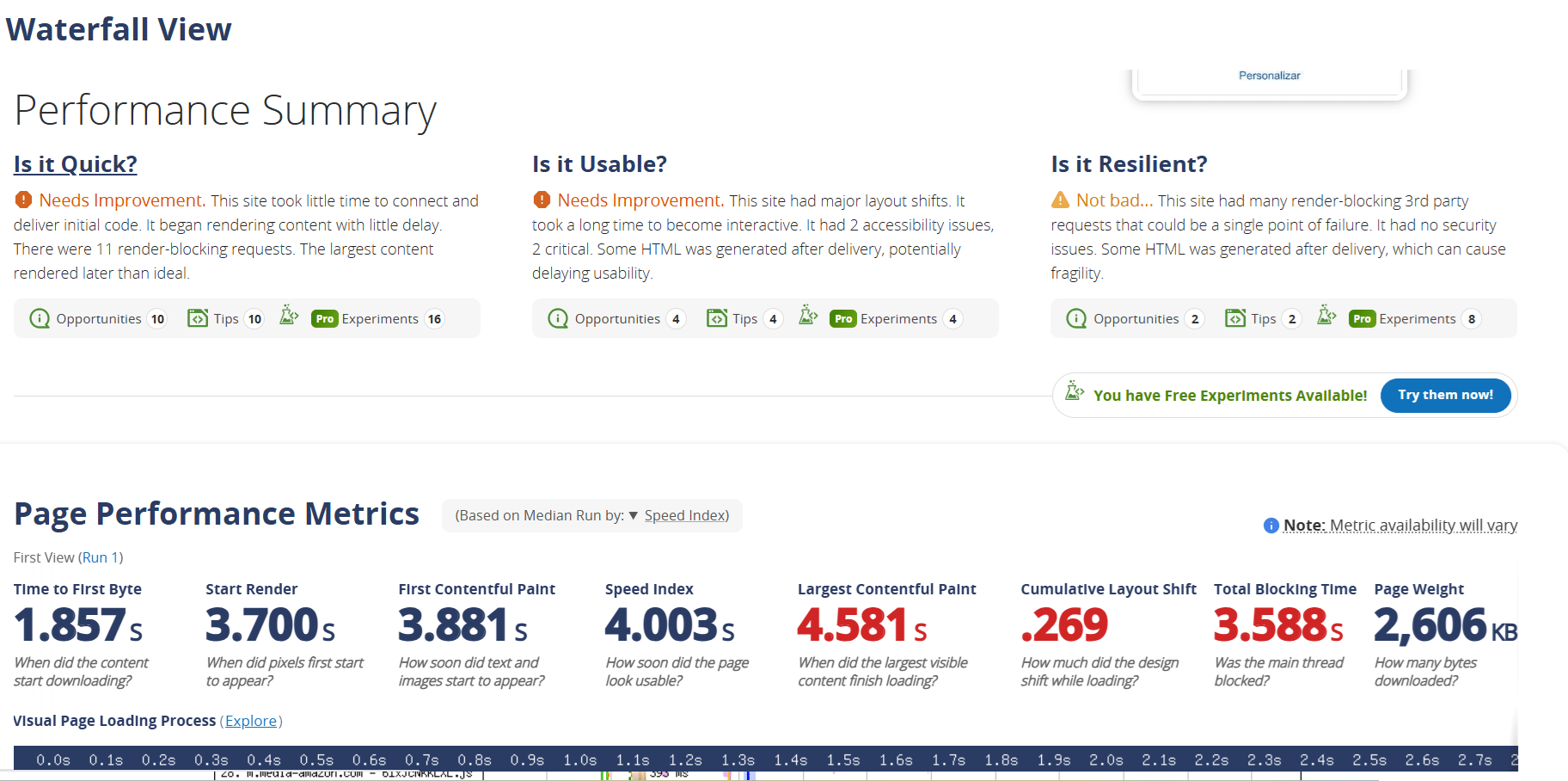 webpagetest métricas web