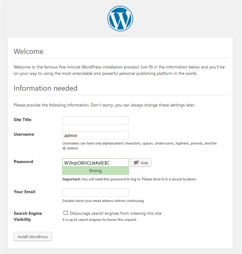 instalación de wordpress en la web paso 2
